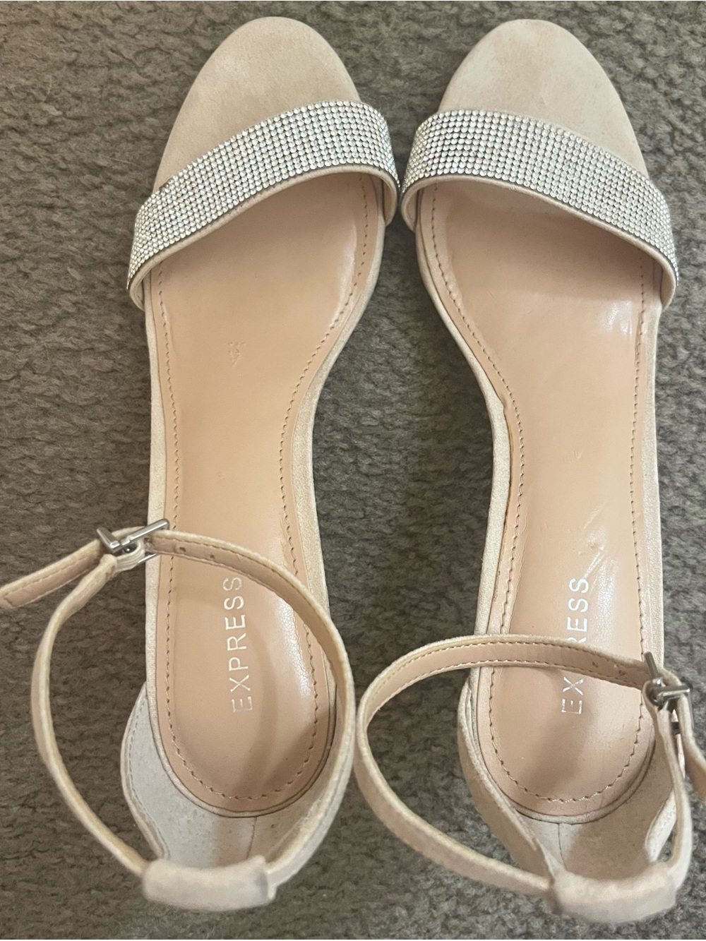 Express Beige Rhinestone Ankle-Strap Sandals